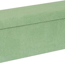 PINPLUS Storage Ottoman Bench Sherpa Ottoman Foot Rest, Foldable Boucle Ottomans Large Storage Box Entryway Bench for Dorm, Green 43.3'' x 15'' x 15''