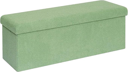 PINPLUS Storage Ottoman Bench Sherpa Ottoman Foot Rest, Foldable Boucle Ottomans Large Storage Box Entryway Bench for Dorm, Green 43.3'' x 15'' x 15''