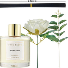 Cocorrína Flower Reed Diffuser - Clean Linen 6.7oz Scented Diffuser with Sticks Home Fragrance Essential Oil for Bathroom Shelf Decor (Artificial Flower)
