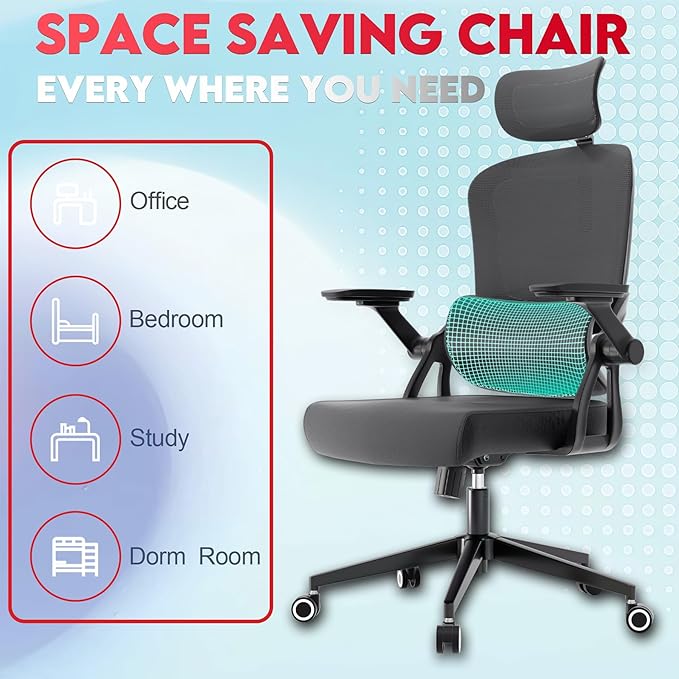 Ergonomic Office Chair - 400LB Comfy Desk Chairs with Adjustable Headrest and Lumbar Back Support, Mesh Computer Chairs with Wheels and Arms for Home Office, Study (218Gray-With Headrest)
