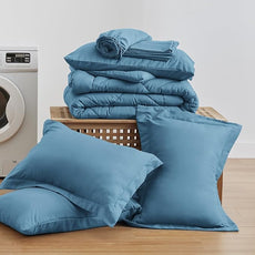 Love's cabin California King Comforter Set Misty Blue, 7 Pieces California King Bed in a Bag, All Season Bedding Sets with 1 Comforter, 1 Flat Sheet, 1 Fitted Sheet, 2 Pillowcase and 2 Pillow Sham