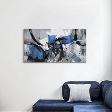 Abstract Canvas Wall Art: Large Wall Art for Living Room, Bedroom & Gray Office Decorations for Work, Framed Artwork - Modern Decor with Blue & Black Paintings