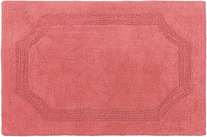 Laura Ashley - Reversible Cotton Bath Mat, Premium Bathroom Décor, Machine Washable Bathroom Rug, Highly Absorbent, 17"x24", Coral
