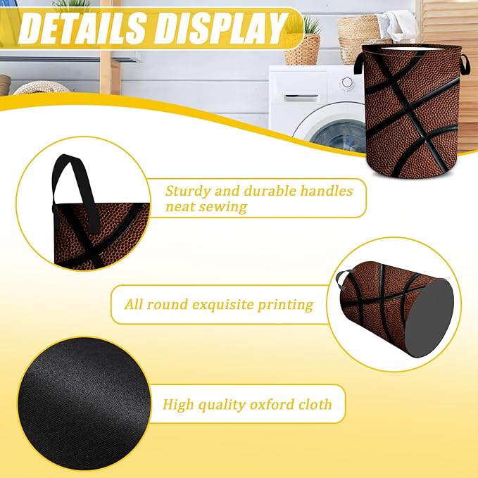 Basketball Texture Laundry Basket,Foldable Oxford Cloth Funny Tote Bag Laundry Hamper Clothes Storage Bucket Toy Organizer For Bathroom Laundry Storage Bedroom 18.9x16.5