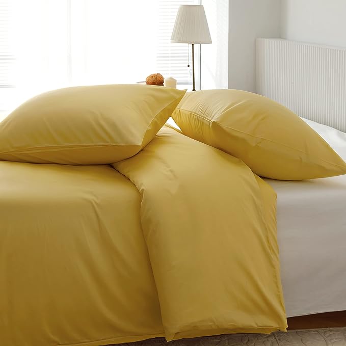 HeimenAogo Egyptian Cotton Duvet Cover Twin/Twin XL Sateen Weave, Silky Soft and Breathable Bedding Set with Zipper Closure, Long Staple Cotton Bed Linen Yellow 2Pcs