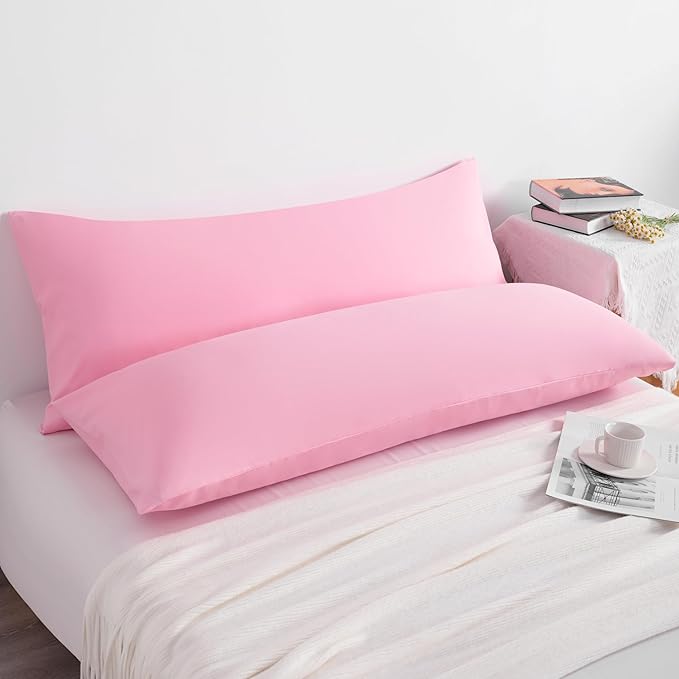 NTBAY Body Pillow Cases Set of 2, 2 Pack Brushed Microfiber 20x54 Pillow Cases, Soft, Wrinkle, Fade, Stain Resistant Pink Pillow Cases with Envelope Closure, 20x54 Inches, Pink