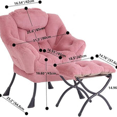 Tiita Lazy Chair with Ottoman, Modern Large Accent Lounge Armchair, Comfy Leisure Sofa Reading Chair with Footrest for Bedroom, Living Room, Dorm Rooms, Garden and Courtyard, Plush Dark Pink