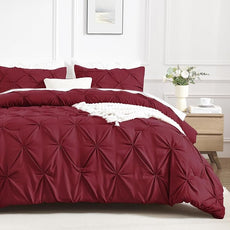 Andency Burgundy Oversized King Comforter Set (120x98Inch), 3 Pieces Lightweight Pinch Pleat Cal King Bedding Comforters & Sets, Oversized Pintuck Soft Fluffy Down Alternative Bed Set for All Season
