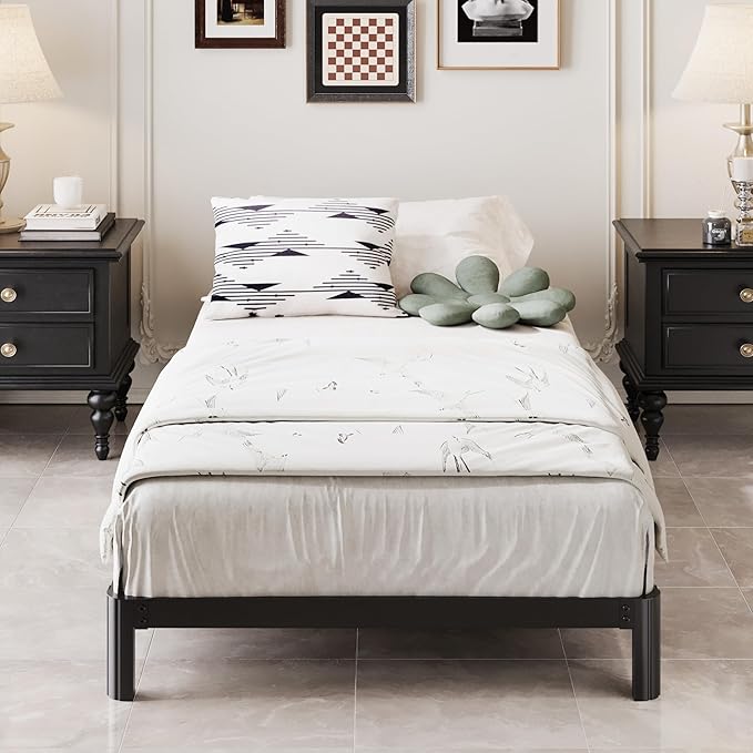 7 Inch Low Twin Bed Frames with Rounded Corner Legs, 1000 LBS Heavy Duty Metal Slats Support Twin Platform Bed Frame No Box Spring Needed, Easy Assembly