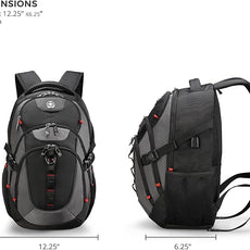 Swissdigital Design Laptop Backpack with USB Charging Port, Travel Backpack Fits 15.6 inches Computer, 31L College School Backpack for Men, Black/Grey | SD803-02