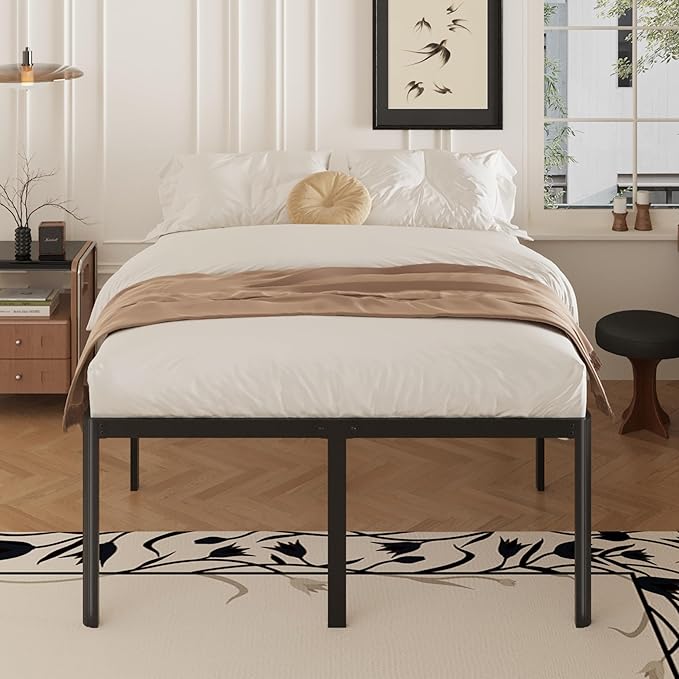 22 Inch High King Bed Frame with Rounded Corner Legs Heavy Duty Metal King Size Platform Bed Frame No Box Spring Needed, Easy Assembly, Noise Free, Black.