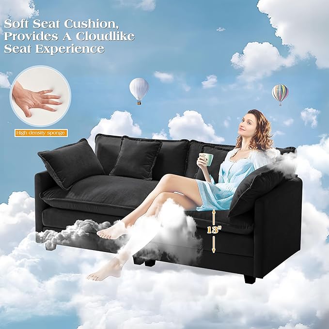77.6" Modular Sectional Sofa,Loveseat Couch for Living Room, Modern Deep Seat Sofa 2 Seater Chenille Fabric Comfy Cloud Couches with Throw Pillows for Apartment,Small Spaces