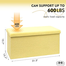 PINPLUS Storage Ottoman Bench, Folding Upholstered Sherpa Ottoman, Large Storage Chest Footrest with Lids, Entryway Bench for Living Room, Yellow, 31.5'' x 15.7'' x 15.7''