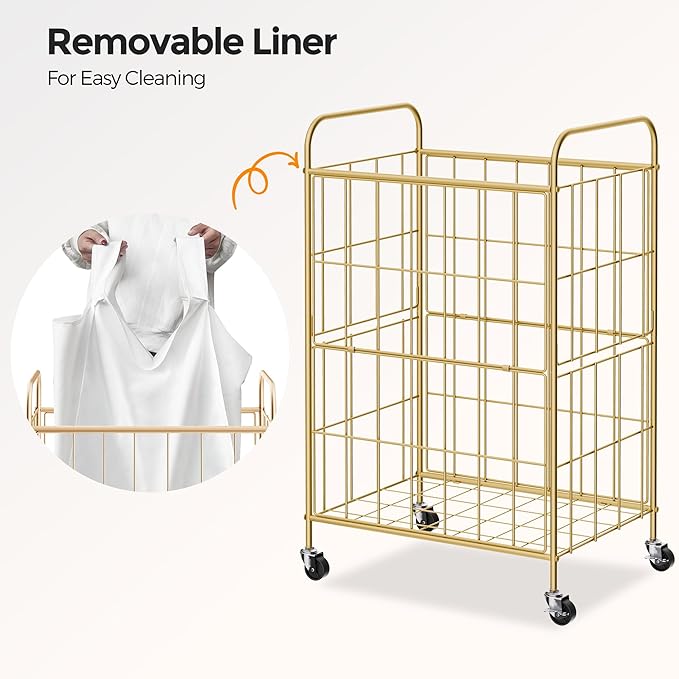 Laundry Hamper with Wheels, 90L Laundry Basket with Handle, Laundry Sorter with Removable Liner Bag