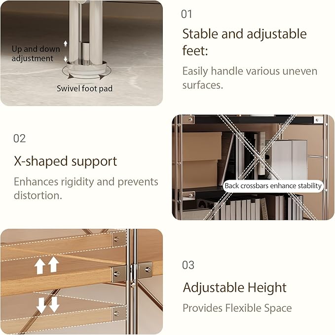 5 Tier Bookshelf, Book Shelf 67/59Inch, Tall Bookcase, Industrial Bookshelves, w/Metal X-shaped support, Adjustable Shelves, Metal Fram, for Living Room,kitchen (walnut, H 66.93×W31.5×L 15.75 IN)