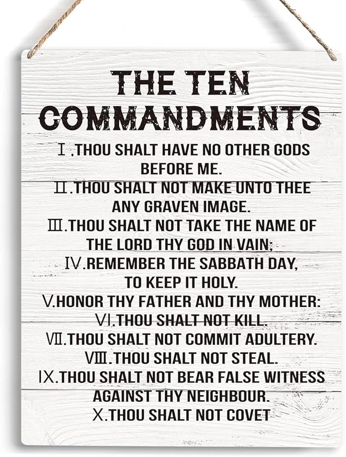 YCYD Inspirational Ten Commandments Wall Art,10 Commandments Wall Decor Poster, Christian Bible Verse Wall Art Religious Home Decor Rustic Wooden Hanging Sign for Living Room Bedroom Office 10x8 IN