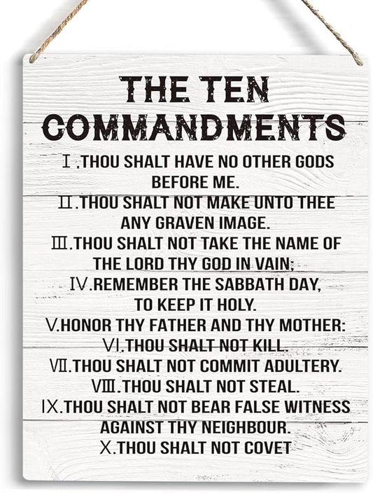 YCYD Inspirational Ten Commandments Wall Art,10 Commandments Wall Decor Poster, Christian Bible Verse Wall Art Religious Home Decor Rustic Wooden Hanging Sign for Living Room Bedroom Office 10x8 IN