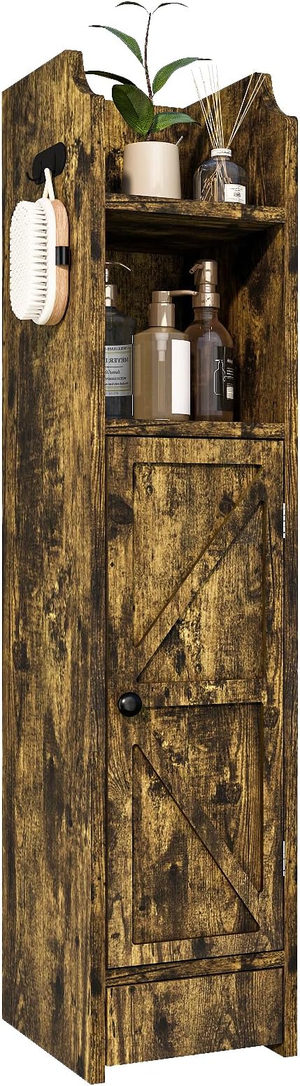 Small Bathroom Storage Cabinet, Toilet Paper Storage,Corner Floor Cabinet with Doors and Adjustable Shelf,Bathroom Organizer for Small Spaces Retro