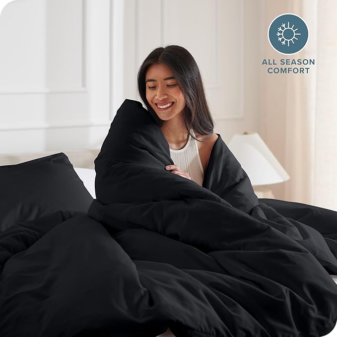 Bare Home Bedding Duvet Cover Oversized Queen Size - Premium 1800 Super Soft Collection - Lightweight, Cooling Duvet Cover - Soft Breathable Bedding (Oversized Queen, Black)