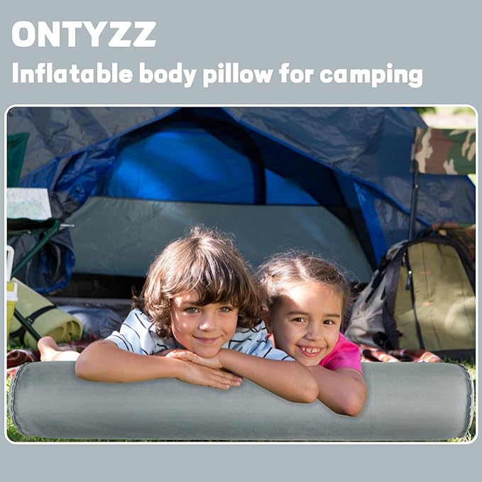 ONTYZZ Inflatable Short Body Pillow, Short Pillow for Bed, Oval Bolster Pillow for Good Sleeping and Back/Neck Support, 2pcs Grey