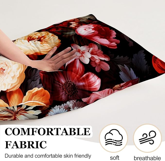 Microfiber Body Pillow Cover with Hidden Zipper,Comfortable Fabric,Floral Print Pattern Body Pillow Case,Lightweight and Breathable,The Size is 20 "X 54" (Flower-03)