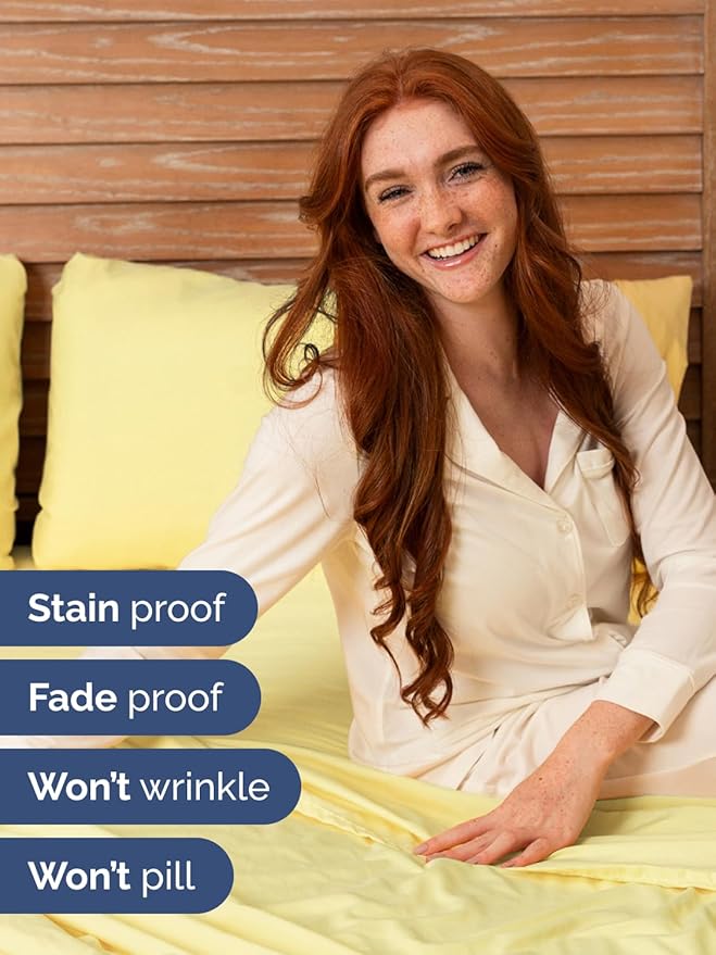 Extra Deep Pocket Queen Sheet Set - 4 Piece Breathable & Cooling Bed Sheets - Hotel Luxury Sheet Set - Ultra Soft, Wrinkle Free & Comfy - Easily Fits Extra Deep Mattresses - Deep Pocket Yellow Sheets