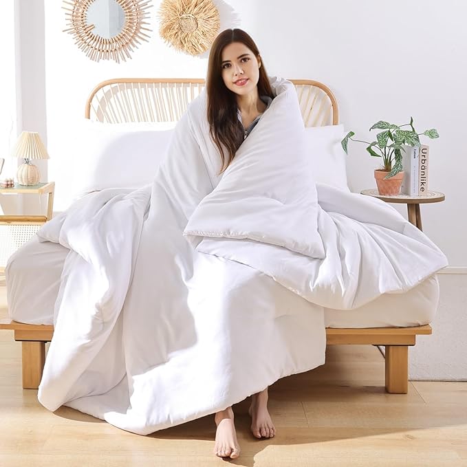 ROSGONIA Oversized King Comforter 128x120, 3pcs Super King Plus (1 White Comforter & 2 Pillowcases) Lightweight Oversized Bedding Set Blanket
