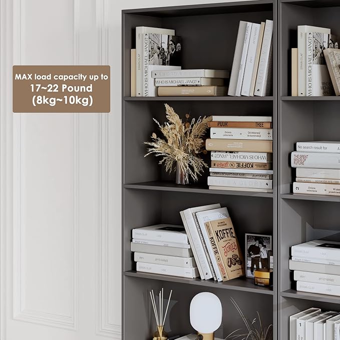 FOTOSOK 6-Tier Open Bookcase and Bookshelf, Freestanding Display Storage Shelves Tall Bookcase for Bedroom, Living Room and Office, Dark Gray