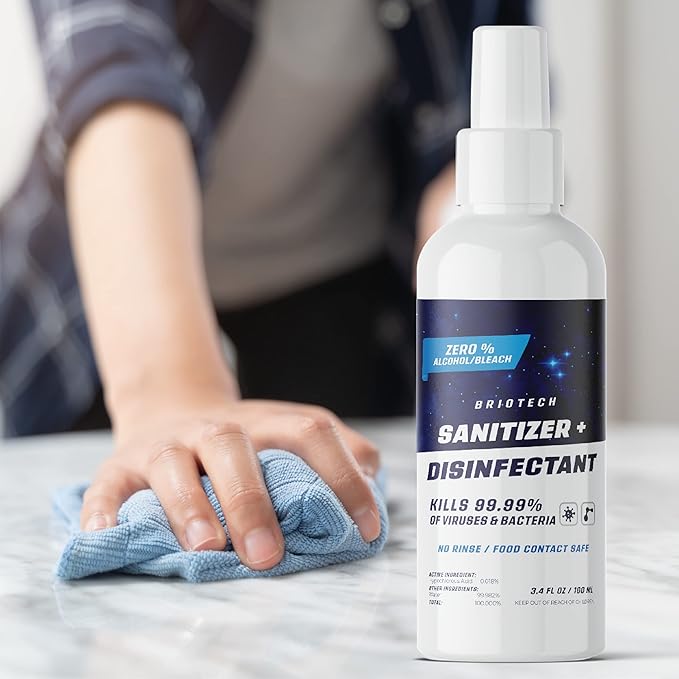 BRIOTECH Sanitizer Disinfectant Hypochlorous, Kill 99.99% of Viruses & Bacteria, Control Mold, Eliminate Odor, Gentle for Nursery & Play Rooms, Food Contact Surface Sanitizer, 1 Gallon Refill