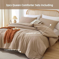 ROSGONIA Queen Comforter Set Taupe Brown, 3pcs(1 Boho Tan Comforter & 2 Pillowcases) All Season Soft Bedding Lightweight Bedspread Blanket Quilt