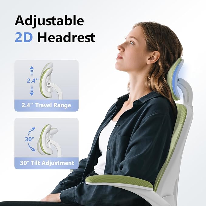 Ergonomic Office Chair M903, Computer Desk Chair with Wheels, High Back Mesh Office Chair with Adjustable Lumbar Support, Headrest, Flip-Up Armrests, Green