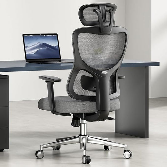 Soohow Ergonomic Office Chair,High Back Desk Chair with Adjustable Lumbar Support and Headrest,Comfy Computer Chair with 3D Armrest Recling Swivel Chair for Home, Office, Study Room, Black & Grey