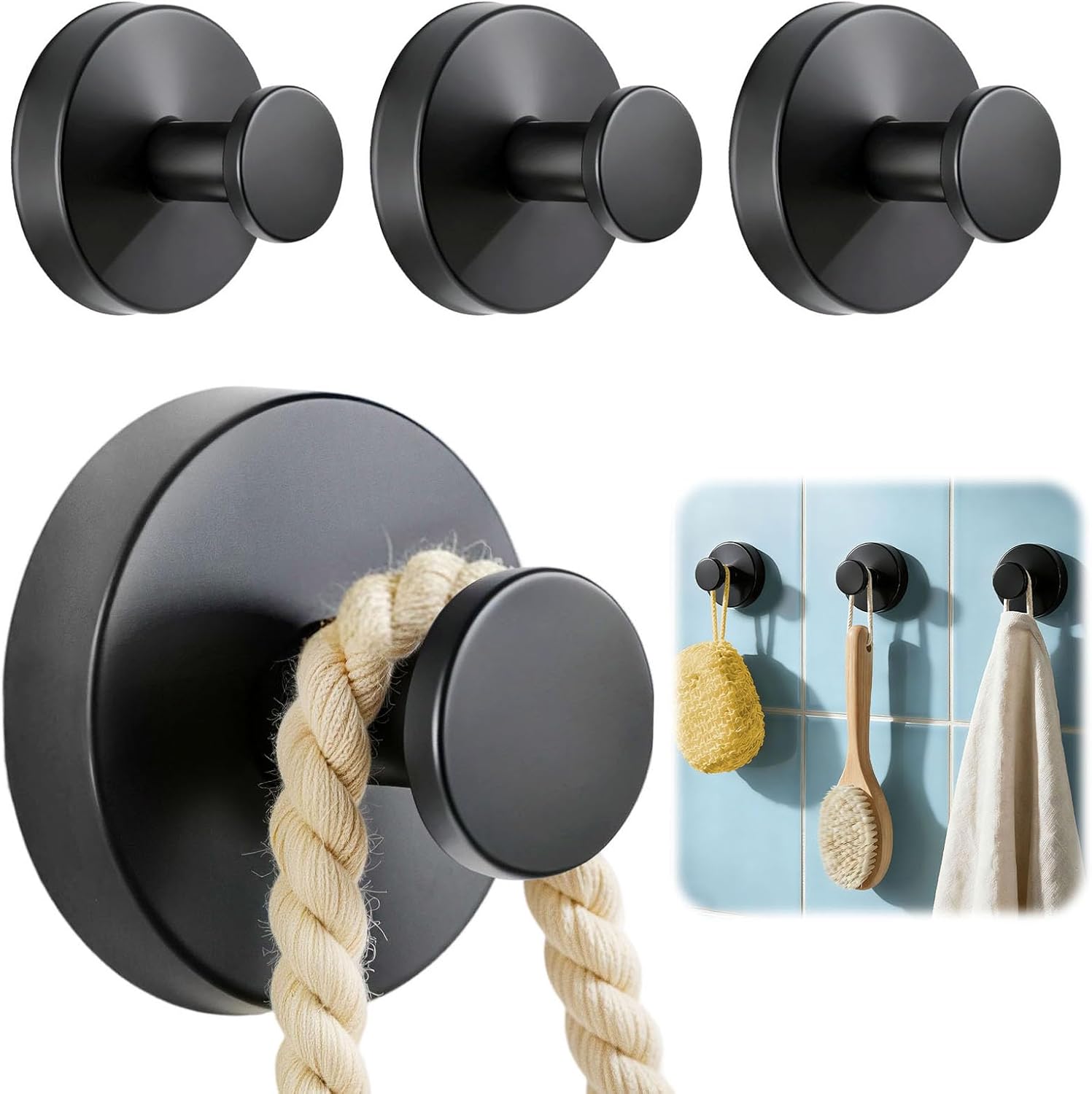 4 Packs Suction Cup Hooks for Shower, Heavy-Duty Wreath Hangers for Front Door, No Drill Glass Door Shower Suction Hooks No Damage for Walls Bathroom Kitchen Window Mirror Tile Towel Coat Robe Loofah