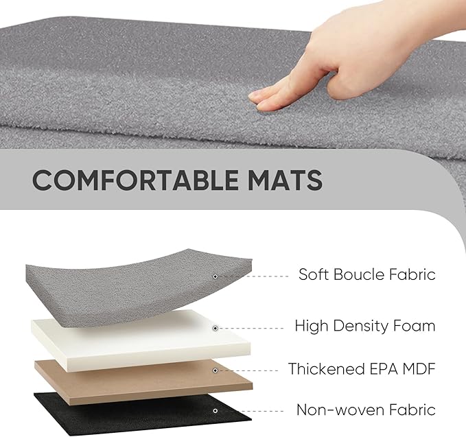 PINPLUS Folding Storage Ottoman Bench, Sherpa Ottoman with Storage, Large Long Shoes Bench Chest with Lid, Footrest for Living Room, Entryway, Grey 30'' x 15'' x 15''