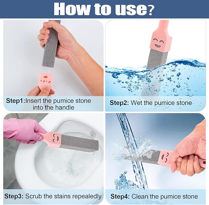 Navona 10 Pack Grey Pumice Stone Toilet Bowl Cleaner with 2 Universal Handles - All-Purpose Pumice Stone for Bathrooms, Kitchens Cleaning