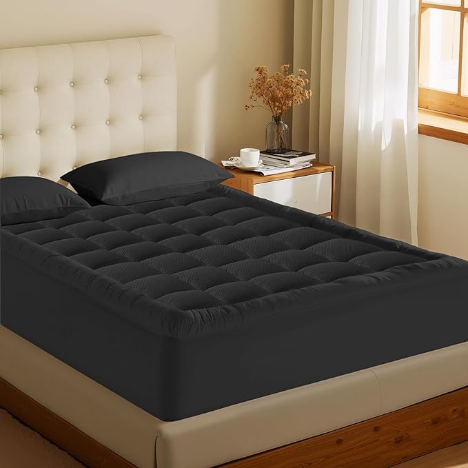 MATBEBY King Size Mattress Pad - Cooling Breathable Mattress Topper, Quilted Fitted Mattress Protector, Pillow Top Mattress Cover with 8-21" Deep Pocket, Soft, Machine Washable, Black, 78x80 Inches