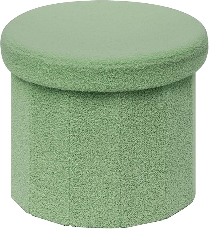 B FSOBEIIALEO Storage Ottoman Cube, Round Ottomans with Storage Foot Stool Footrest for Lving Room, Boucle Ottoman Seat for Dorm Room,Faux Teddy Fur, Green 15"x15"x13.19"