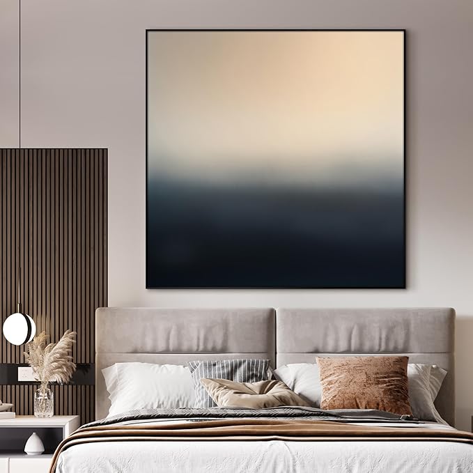 72"x72" XL Framed Wall ArtMinimalist Beige to Black Gradient Abstract Color Fade (Frame Assembly Required)