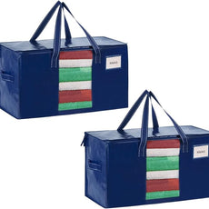 VENO 2 Pack Moving Bags, Christmas Storage Bins, Moving Boxes Alternative, Comforter and Blanket Storage Bags, College Dorm Packing Supplies, Foldable Heavy-Duty Tote with Window (Blue, 2 Pack)
