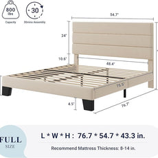 Allewie Full Size Platform Bed Frame with Velvet Upholstered Headboard and Wooden Slats Support, Fully Upholstered Mattress Foundation/No Box Spring Needed/Easy Assembly, Cream