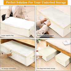 punemi Underbed Storage, 3 Pack Clothing Storage Bags W/Sturdy Handles, Large Capacity Underbed Shoe Container Organizer, Dorm Essentials Bins for Blankets, Pillows, Comforters & Quilts, Beige, 50L