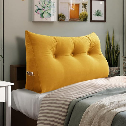 8 lbs Thickened Twin Wedge Pillow Headboard College Dorm Bed Velvet Wedge Pillow Backrest Support Triangular Headboard Pillows with Side Pocket, Dorm Bedding Essentials for Girls & Boys