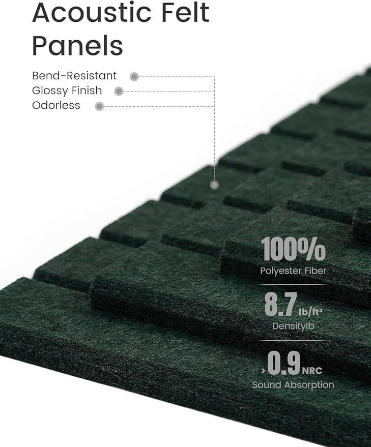 Felt Bulletin Board Tiles -28"x18" with 40 Adhesive Tabs, Cork Board Alternative for Office Decor, Push Pin Board Wall Organizer 6-Pack (Pine Green)