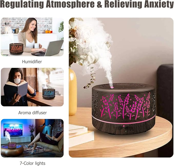 Diffusers for Essential Oils Large Room 600ml,Essential Oil Diffusers for Home with R/C,8/Set Oils Cool Mist Humidifier,7 Colors Lights & 3 Mist Mode Waterless Auto Off for Office Bedroom Decor Gifts