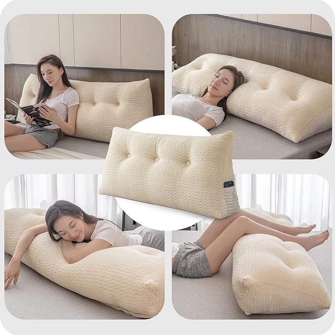 Large Bolster Triangular Headboard Wedge Backrest Positioning Support Bed Rest Reading Pillows Headboard Wedge Pillows for Day Bed with Removable Cover