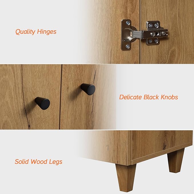 WAMPAT Storage Cabinets with Doors, Set of 4 Wood Sideboards Extra Wide Buffet Storage Cabinets, Accent Cabinets with 12 Compartments for Living Room, Dining Room, Kitchen, 2 Packs, Rustic Oak Brown