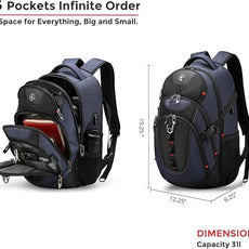 Swissdigital Design Laptop Backpack with USB Charging Port, Travel Backpack Fits 15.6 inches Computer, 31L College School Backpack for Men, Blue/Black | SD803-12