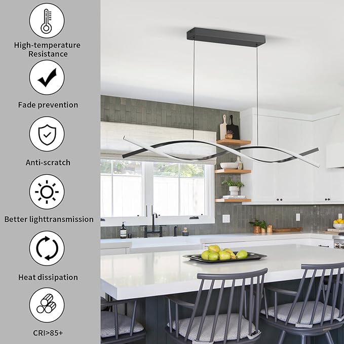 Modern LED Pendant Lights, 39in Chandelier Dimmable with Remote Control 3000k-6000K Adjustable Color Temperature, Aluminum Island Lighting Lamp Fixture for Kitchen, Dining Room, Billiard Room