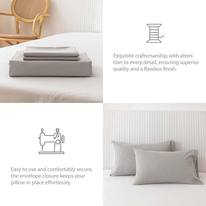 HeimenAogo Egyptian Cotton Duvet Cover Set Queen, Ultra Soft and Breathable Comforter Cover with Zipper Closure, High Thread Count Long Staple Cotton Blanket Cover 3pcs (90"×90"), Light Grey
