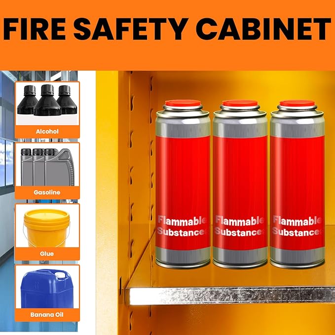 55 Gallon Flammable Storage Cabinet, 50"x18"x44" Metal Storage Cabinet with Adjustable Shelf, Three-Point Locking System for Commercial, Industrial and Garage Use，Yellow